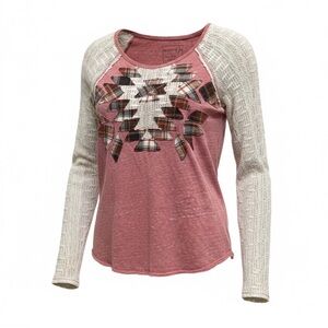 We The Free Pink Plaid Long Lacy Sleeve Top Size S